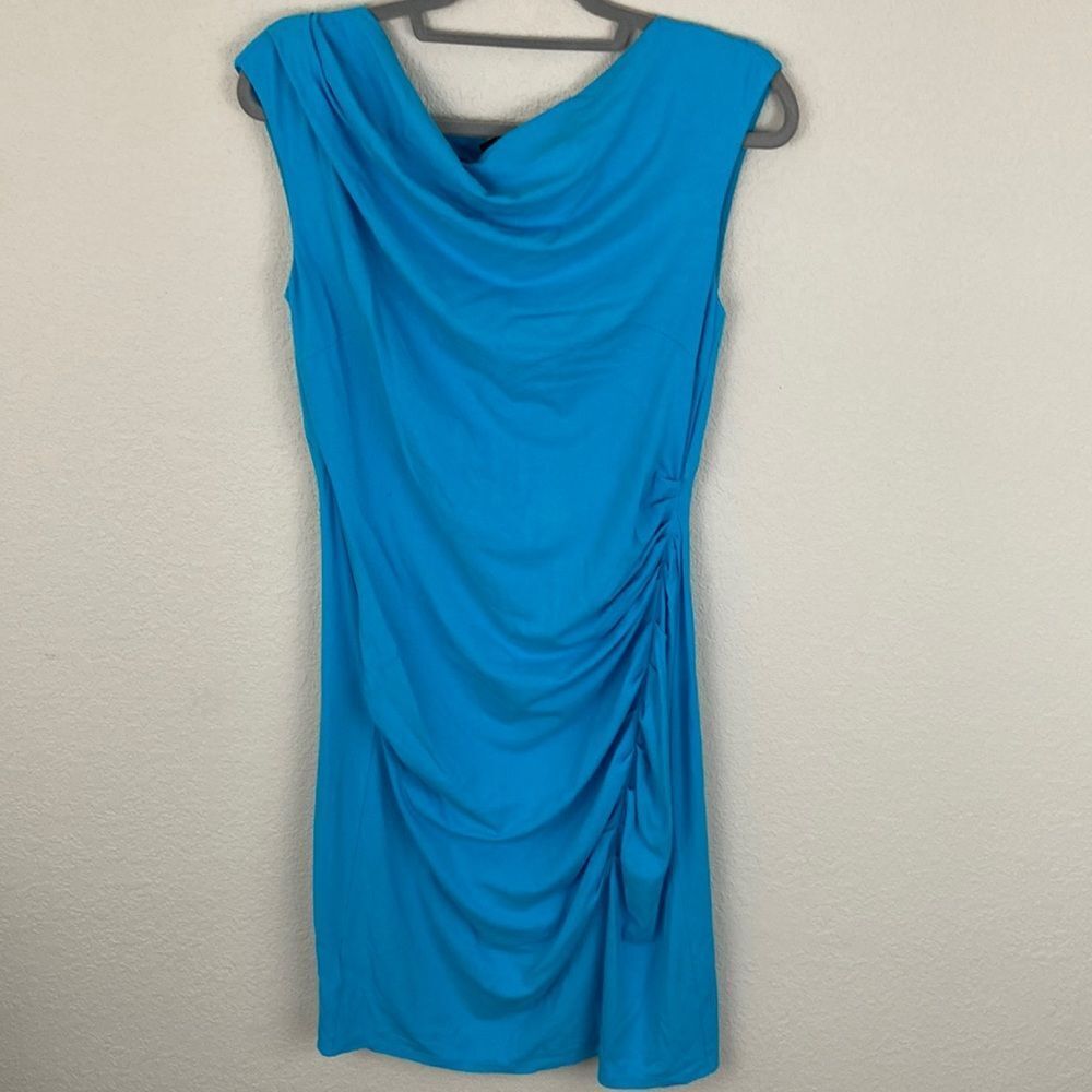 Ann Taylor Swoop Neckline Fitted Turquoise Dress size Small
